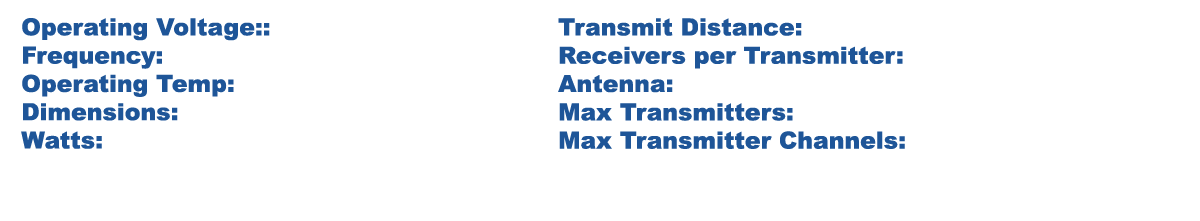 Spec Chart for Transceiver