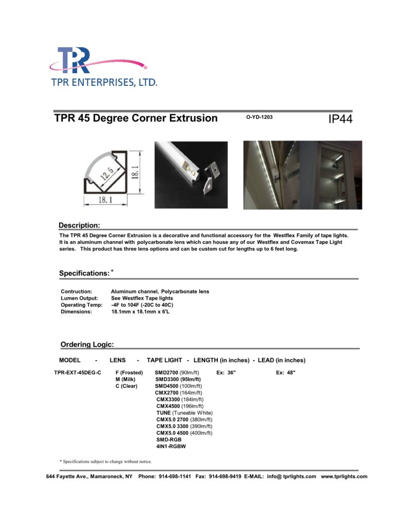 Tape Light Extrusions TPR Enterprises